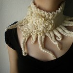 Elan ... Knitted Neckwarmer_Scarflette - Ivory - Cream - Roses